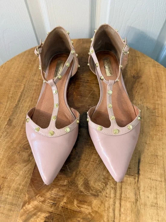 Halogen Blush Pink Studded Pointed-Toe T-Strap Flats - Picture 2 of 6